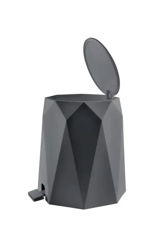 Geo Anthracite 2-Piece Bathroom Set Plastic 5 lt Trash Can - 2