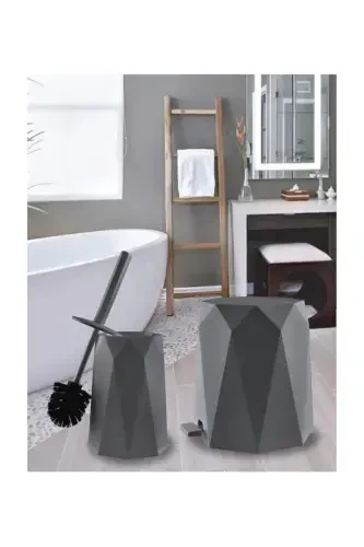 Geo Anthracite 2-Piece Bathroom Set Plastic 5 lt Trash Can - 4