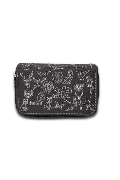 Geometric Drawing Pencil Case with Three Compartments Vegan Leather (pencil case) - SIZE (1)