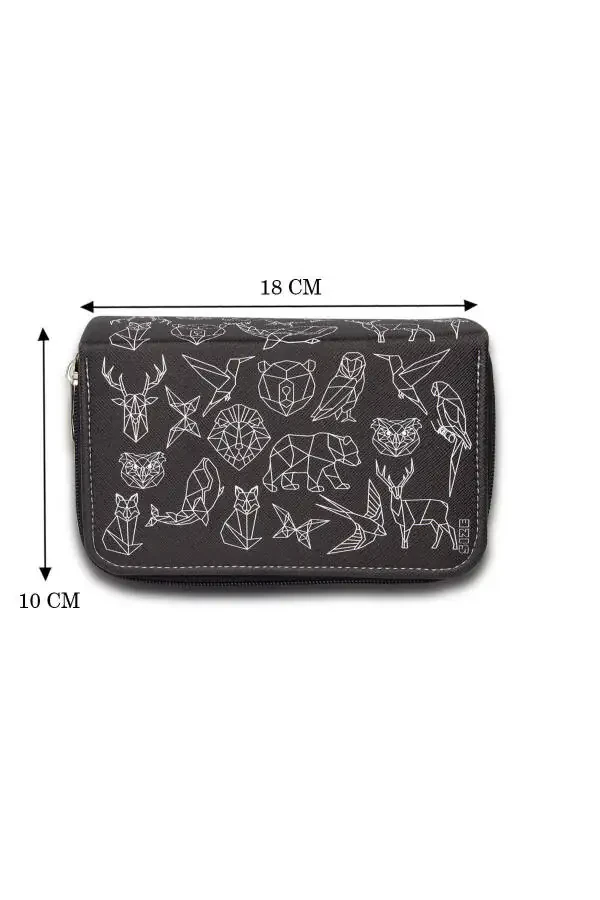 Geometric Drawing Pencil Case with Three Compartments Vegan Leather (pencil case) - 4