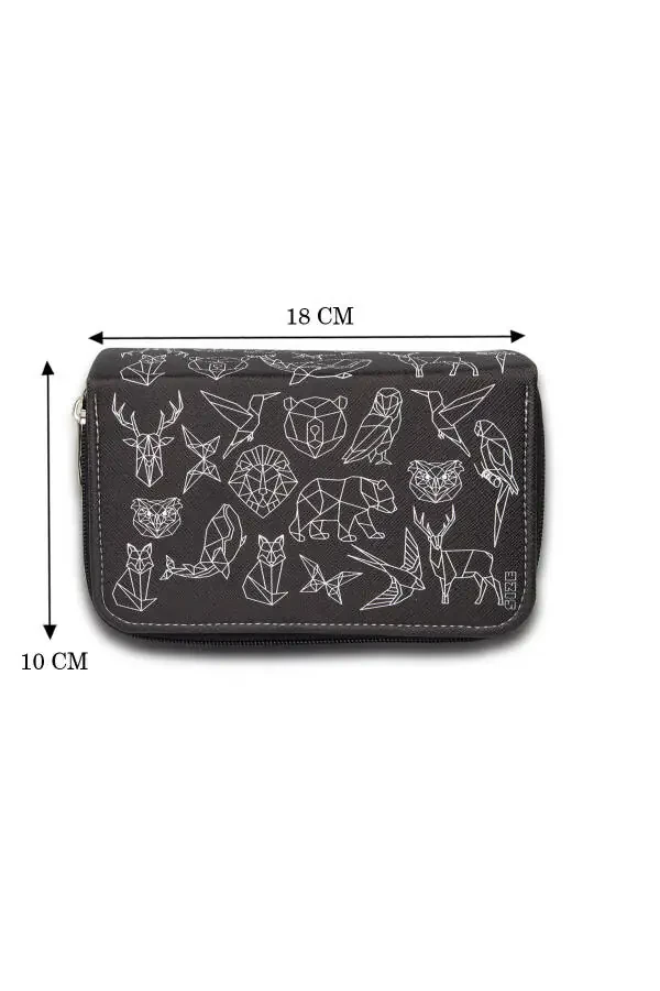 Geometric Drawing Pencil Case with Three Compartments Vegan Leather (pencil case) - 9