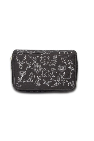 Geometric Drawing Pencil Case with Three Compartments Vegan Leather (pencil case) - SIZE (1)