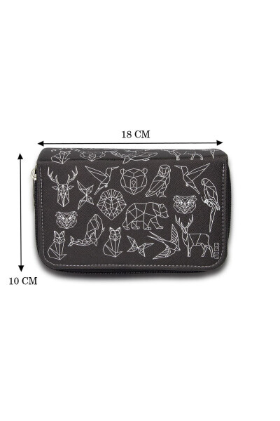 Geometric Drawing Pencil Case with Three Compartments Vegan Leather (pencil case) - 4
