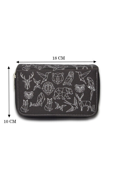 Geometric Drawing Pencil Case with Three Compartments Vegan Leather (pencil case) - 9