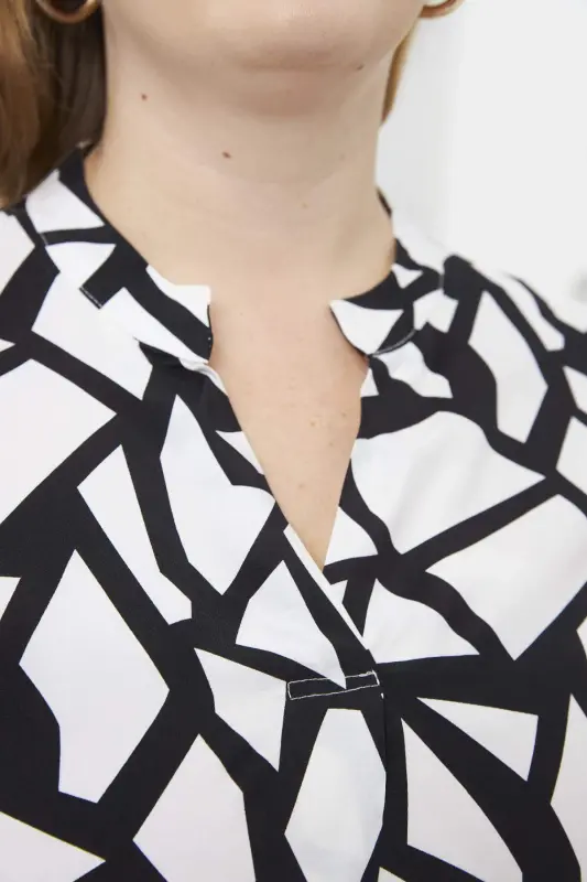 Geometric Pattern Cowl Neck Plus Size Blouse Black - 3