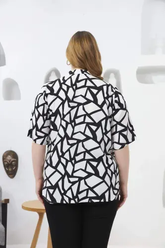 Geometric Pattern Cowl Neck Plus Size Blouse Black - 6