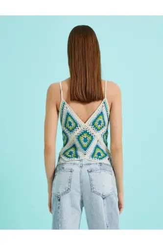 Geometric Patterned Knit Crop Tank Top - 4