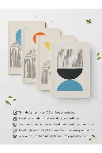 Geometrik chizg'isiz daftar to'plami - 4 dona - 14cm*20cm - 64 sahifa - Rangli I - POSTIFULL (1)