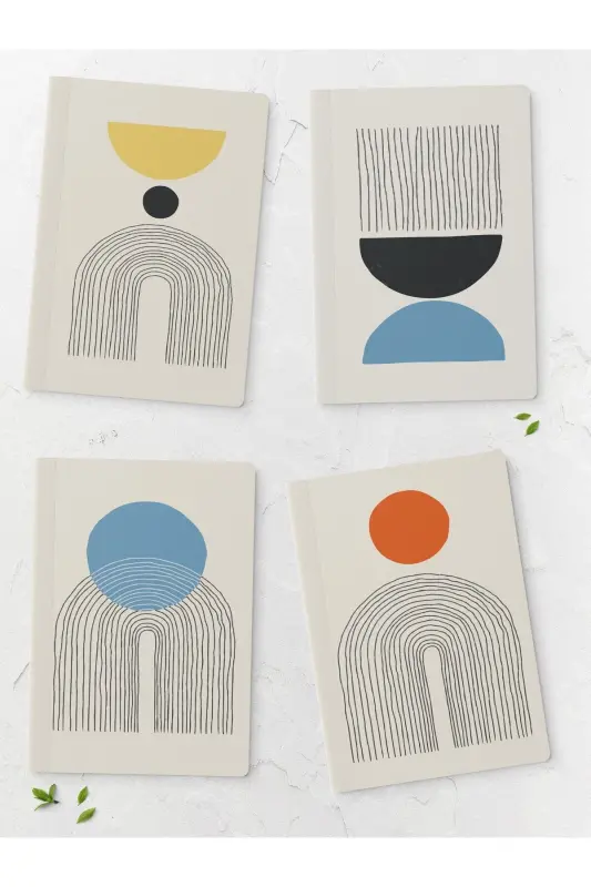 Geometrik Çizgisiz Defter Seti - 4 Adet - 14cm*20cm - 64 Sayfa-Renkli I - POSTIFULL