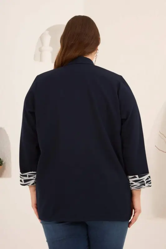 Geometrik Desenli Kadın Büyük Beden Atlet Ceket Takım Lacivert - 5