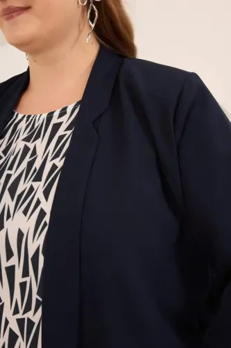 Geometrik Desenli Kadın Büyük Beden Atlet Ceket Takım Lacivert - BÜYÜKBEDENIZ (1)