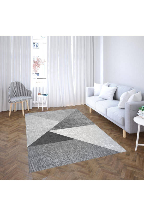 Geometrik Desenli Kaymaz Tabanlı Makinede Yıkanabilir Halı - 1