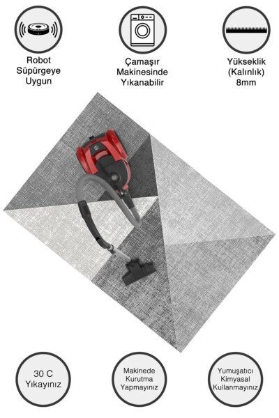 Geometrik Desenli Kaymaz Tabanlı Makinede Yıkanabilir Halı - 3