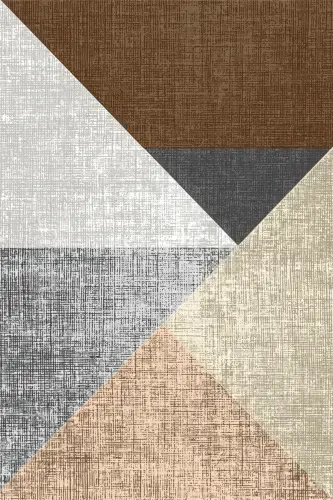 Geometrik Desenli Kaymaz Tabanlı Makinede Yıkanabilir Halı-KAHVERENGİ - BANYOLIN (1)