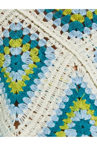 Geometrik Desenli Örgü Crop Atlet - 6