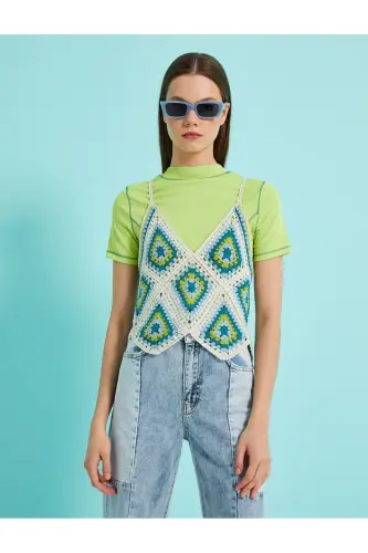 Geometrik naqshli to'qilgan krop top - 2