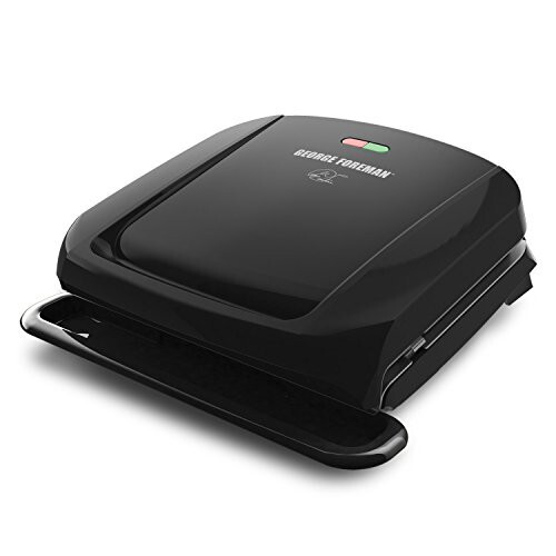 George Foreman 4-Serving Removable Plate Electric Grill and Panini Press, George Tough Non-Stick Coating, Drip Tray Catches Grease, Black - 1