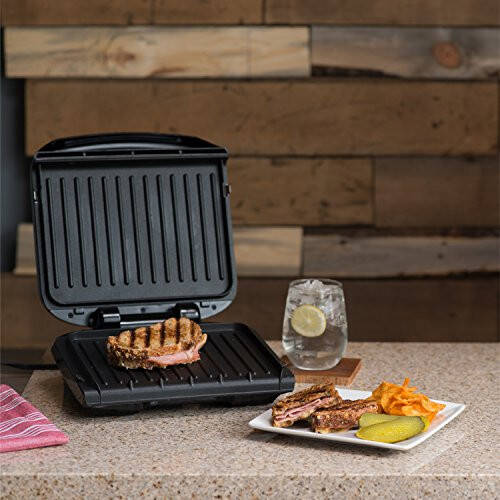 George Foreman 4-Serving Removable Plate Electric Grill and Panini Press, George Tough Non-Stick Coating, Drip Tray Catches Grease, Black - 5