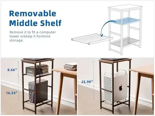 GEORIS 3 Tier Printer Desk Stand, Spacious Floor Mount, Metal, Industrial, Printer Table Holder with Storage Shelf for Home Office Fax Machine Scanner - 2