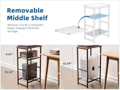 GEORIS 3 Tier Metal Printer Stand Shelf, Industrial Side Table for Printer, Fax Marchine - 2