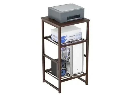 GEORIS 3 Tier Printer Desk Stand, Spacious Floor Mount, Metal, Industrial, Printer Table Holder with Storage Shelf for Home Office Fax Machine Scanner 