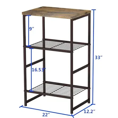GEORIS 3 Tier Printer Desk Stand, Spacious Floor Mount, Metal, Industrial, Printer Table Holder with Storage Shelf for Home Office Fax Machine Scanner - 3