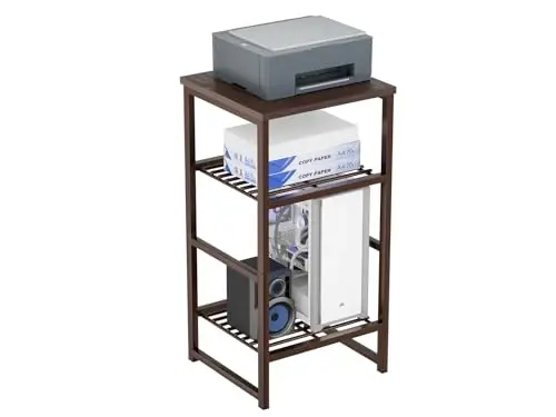GEORIS 3 Tier Printer Desk Stand, Spacious Floor Mount, Metal, Industrial, Printer Table Holder with Storage Shelf for Home Office Fax Machine Scanner - 1
