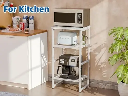 GEORIS Industrial Printer Stand 3 Tier, Home Printer Wood Table with Wire Storage Shelf for Scanner Fax Machine, Heavy Duty Metal, White with White Board - 3