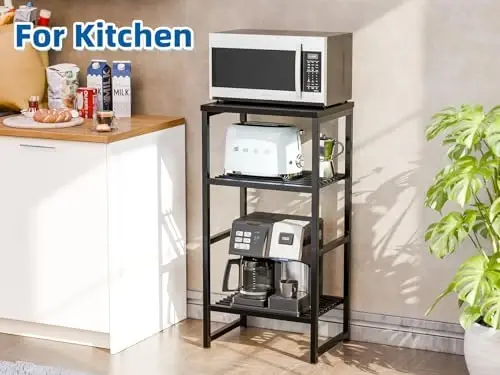 GEORIS 3 Tier Metal Printer Stand Shelf, Black Side Table for Printer, Fax Marchine - 3