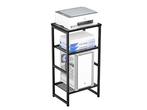 GEORIS 3 Tier Metal Printer Stand Shelf, Black Side Table for Printer, Fax Marchine - 6