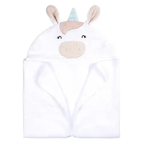 Gerber Baby 4 Piece Animal Character Hooded Towel and Washcloth Set, White Unicorn, One Size - 2
