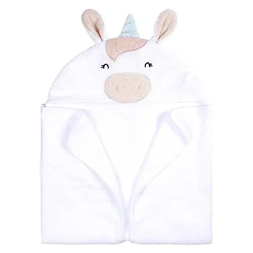 Gerber Baby 4 Piece Animal Character Hooded Towel and Washcloth Set, White Unicorn, One Size - 2