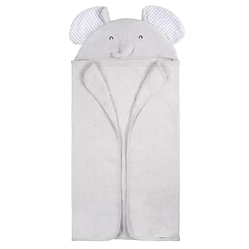 Gerber Baby 4 Piece Animal Character Hooded Towel and Washcloth Set, Grey Elephant, One Size - 5