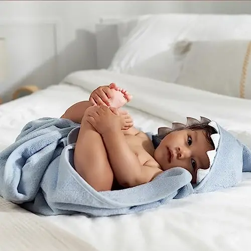 Gerber Baby 4 Piece Animal Character Hooded Towel and Washcloth Set, Blue Shark, One Size - GERBER (1)