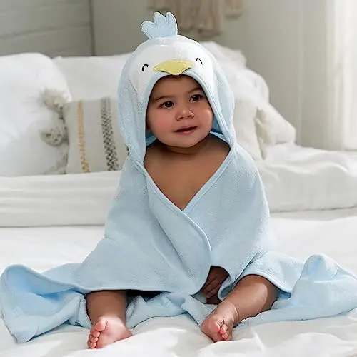 Gerber Baby 4 Piece Animal Character Hooded Towel and Washcloth Set, Blue Penguin, One Size - GERBER (1)
