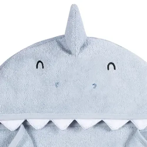 Gerber Baby 4 Piece Animal Character Hooded Towel and Washcloth Set, Blue Shark, One Size - 4