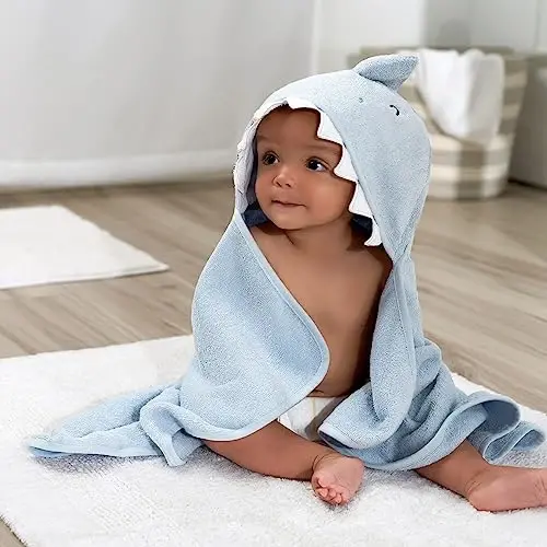 Gerber Baby 4 Piece Animal Character Hooded Towel and Washcloth Set, Blue Shark (Pack of 12) - 4