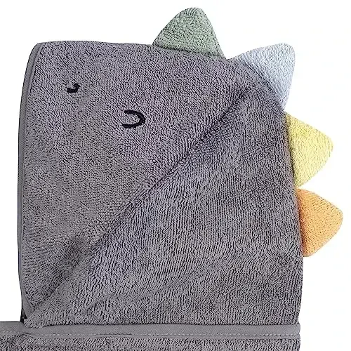 Gerber Baby 4 Piece Animal Character Hooded Towel and Washcloth Set, Charcoal Dino, One Size - 5