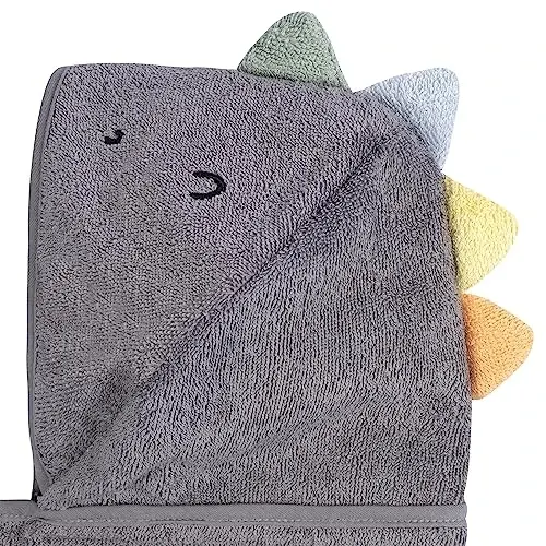 Gerber Baby 4 Piece Animal Character Hooded Towel and Washcloth Set, Charcoal Dino, One Size - 5