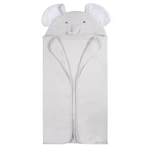 Gerber Baby 4 Piece Animal Character Hooded Towel and Washcloth Set, Grey Elephant, One Size - 5