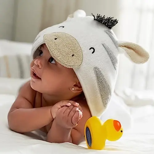 Gerber Baby 4 Piece Animal Character Hooded Towel and Washcloth Set, Grey Zebra, One Size - 3