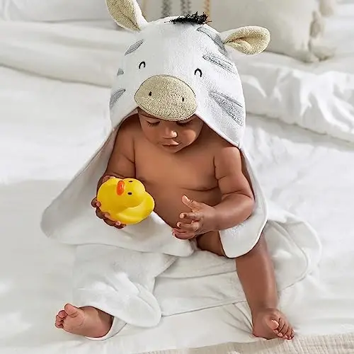 Gerber Baby 4 Piece Animal Character Hooded Towel and Washcloth Set, Grey Zebra, One Size - 5
