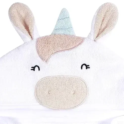 Gerber Baby 4 Piece Animal Character Hooded Towel and Washcloth Set, White Unicorn, One Size - 5