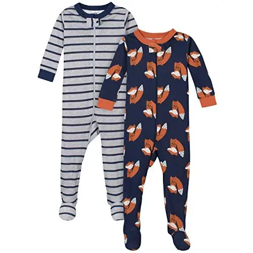 Gerber baby-boys 2-pack Snug Fit Oyoqli Paxta Pijamalari - GERBER