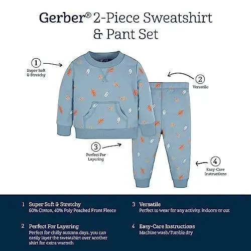 Gerber baby-boys Baby Boys Toddler 2-piece Fleece Sweatshirt and Jogger Set - 6