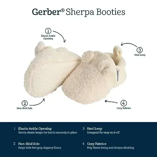 Gerber Baby Fleece Lined Non Skid Soft Slipper Booties with Ears - 5