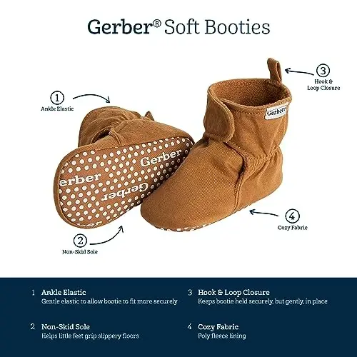 Gerber Baby Fleece Lined Wrap Fasten Non Skid Soft Slipper Booties - 5