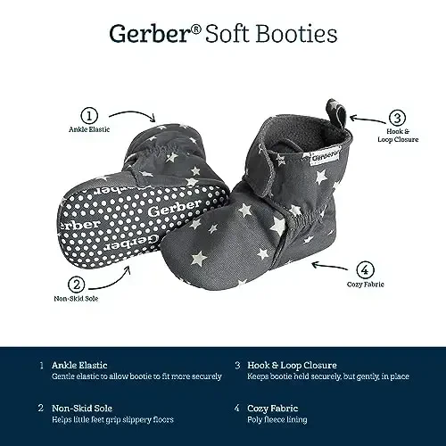 Gerber Baby Fleece Lined Wrap Fasten Non Skid Soft Slipper Booties - 5