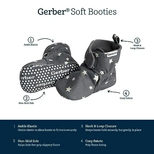 Gerber Baby Fleece Lined Wrap Fasten Non Skid Soft Slipper Booties - 5