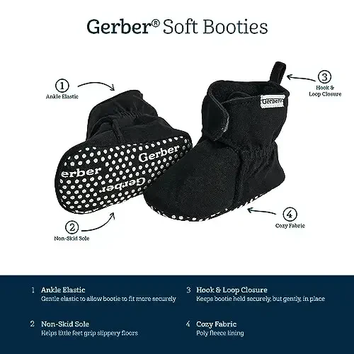 Gerber Baby Fleece Lined Wrap Fasten Non Skid Soft Slipper Booties - 6